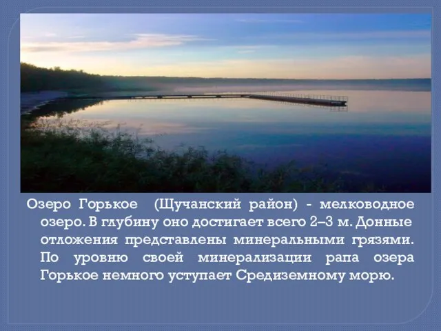 Озеро Горькое (Щучанский район) - мелководное озеро. В глубину оно достигает всего