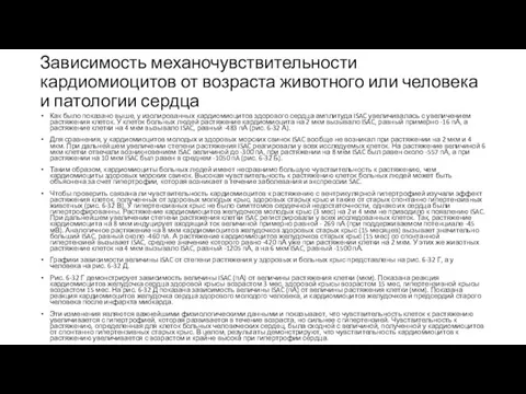 Зависимость механочувствительности кардиомиоцитов от возраста животного или человека и патологии сердца Как