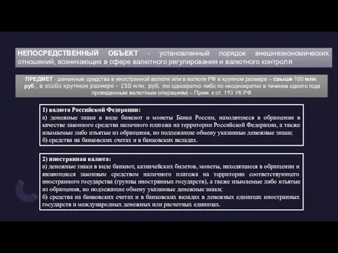 НЕПОСРЕДСТВЕННЫЙ ОБЪЕКТ - установленный порядок внешнеэкономических отношений, возникающих в сфере валютного регулирования