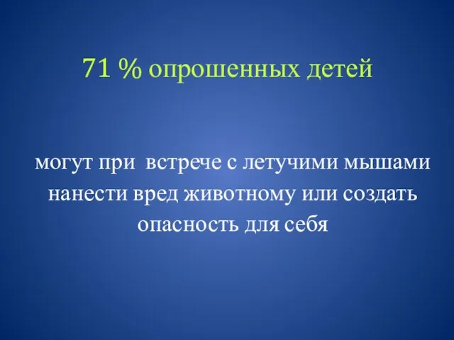 71 % опрошенных детей могут при встрече с летучими мышами нанести вред