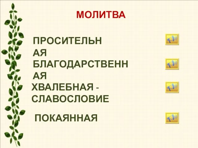 МОЛИТВА ПРОСИТЕЛЬНАЯ БЛАГОДАРСТВЕННАЯ ХВАЛЕБНАЯ - СЛАВОСЛОВИЕ ПОКАЯННАЯ