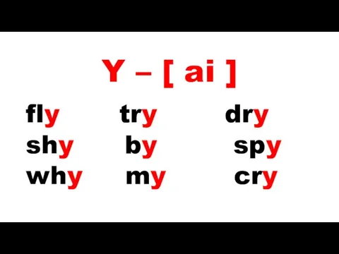 Y – [ ai ] fly try dry shy by spy why my cry