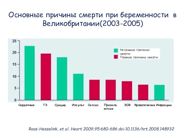 Непрямые причины смерти Прямые причины смерти Сердечные Суицид Сепсис Преэклампсия Кровотечения ТЭ