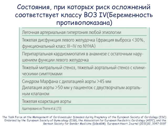 Состояния, при которых риск осложнений соответствует классу ВОЗ IV(Беременность противопоказана) The Task