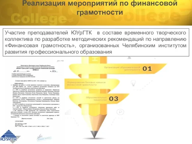 Реализация мероприятий по финансовой грамотности Участие преподавателей ЮУрГТК в составе ВТК по