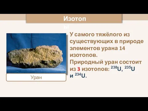 У самого тяжёлого из существующих в природе элементов урана 14 изотопов. Природный