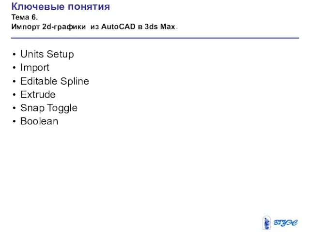Ключевые понятия Тема 6. Импорт 2d-графики из AutoCAD в 3ds Max. Units