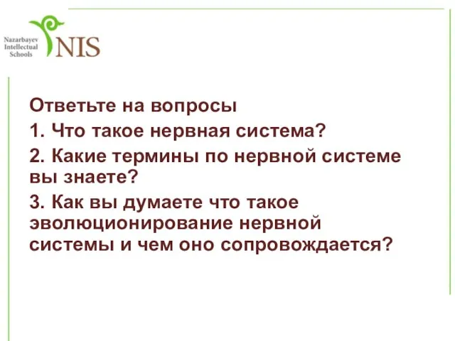 Ответьте на вопросы 1. Что такое нервная система? 2. Какие термины по