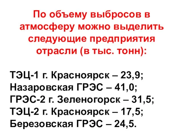 По объему выбросов в атмосферу можно выделить следующие предприятия отрасли (в тыс.