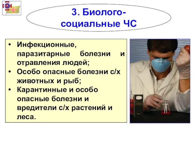 3. Биолого-социальные ЧС Инфекционные, паразитарные болезни и отравления людей; Особо опасные болезни