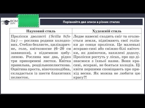 Порівняйте два описи в різних стилях