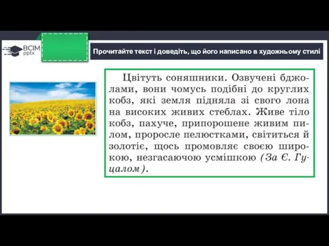 Прочитайте текст і доведіть, що його написано в художньому стилі