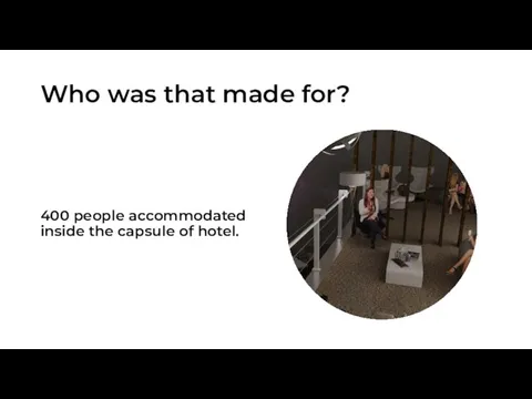Who was that made for? 400 people accommodated inside the capsule of hotel.