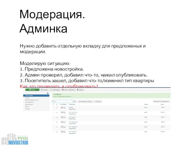 Модерация. Админка Нужно добавить отдельную вкладку для предложеных и модерации. Моделирую ситуацию: