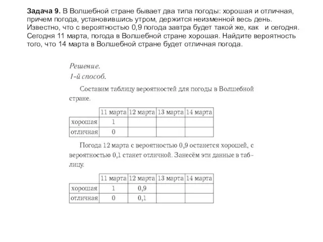 Задача 9. В Волшебной стране бывает два типа погоды: хорошая и отличная,