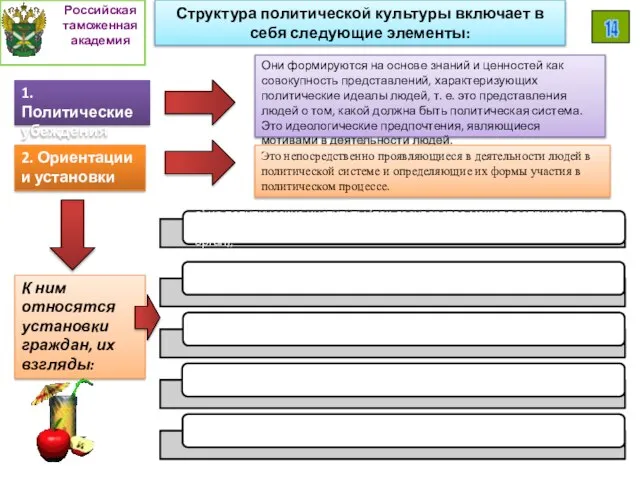 Они формируются на основе знаний и ценностей как совокупность представлений, характеризующих политические