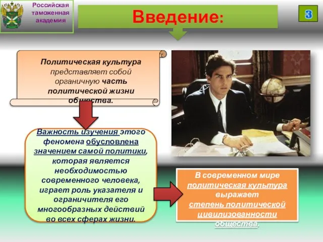 Политическая культура представляет собой органичную часть политической жизни общества. Российская таможенная академия