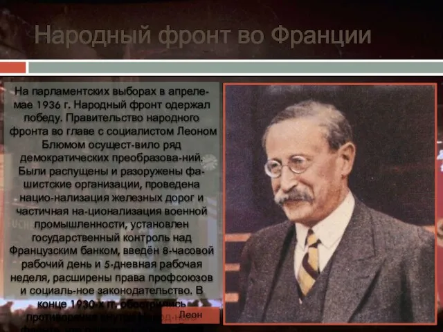 Народный фронт во Франции На парламентских выборах в апреле-мае 1936 г. Народный