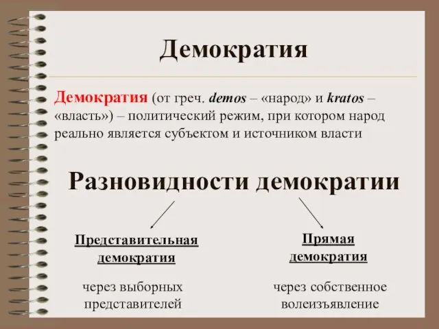 Демократия Демократия (от греч. demos – «народ» и kratos – «власть») –