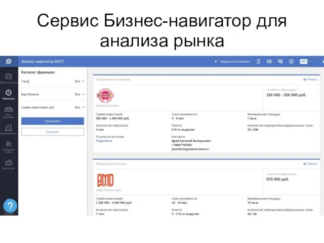 Сервис Бизнес-навигатор для анализа рынка