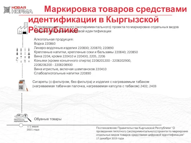 Маркировка товаров средствами идентификации в Кыргызской Республике О проведении пилотного (экспериментального) проекта