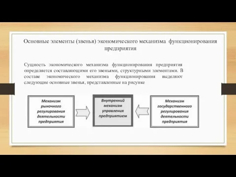 Сущность экономического механизма функционирования предприятия определяется составляющими его звеньями, структурными элементами. В