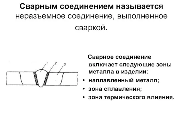 Сварным соединением называется неразъемное соединение, выполненное сваркой. Сварное соединение включает следующие зоны