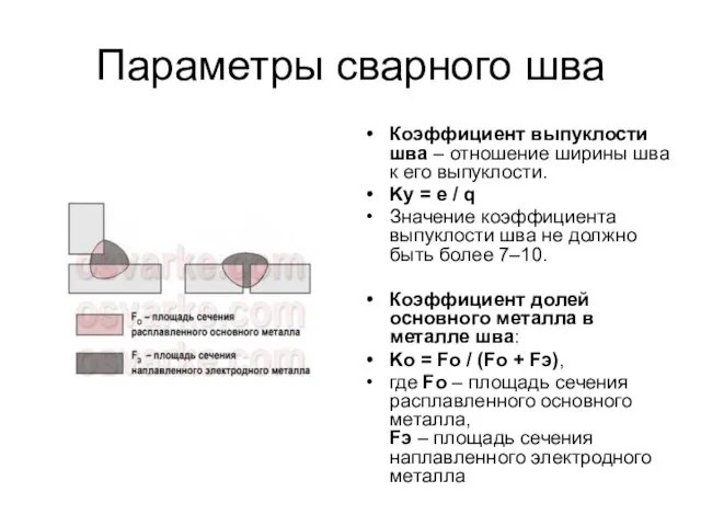 Параметры сварного шва Коэффициент выпуклости шва – отношение ширины шва к его