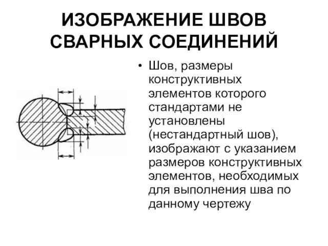 ИЗОБРАЖЕНИЕ ШВОВ СВАРНЫХ СОЕДИНЕНИЙ Шов, размеры конструктивных элементов которого стандартами не установлены