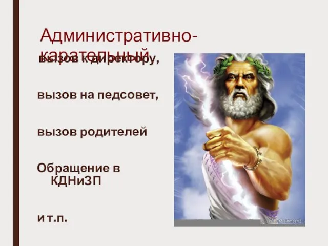 Административно-карательный вызов к директору, вызов на педсовет, вызов родителей Обращение в КДНиЗП и т.п.