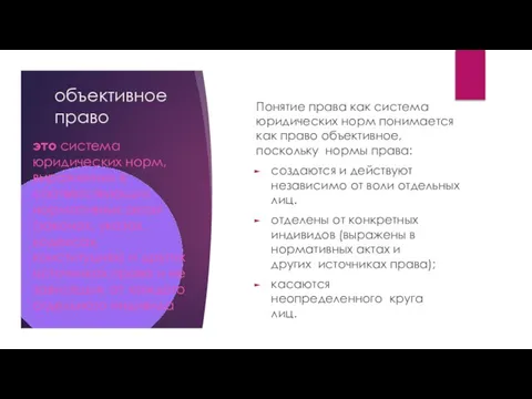 объективное право Понятие права как система юридических норм понимается как право объективное,