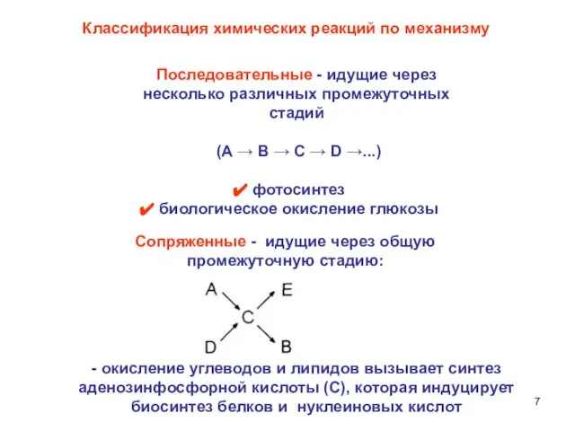 Сопряженные - идущие через общую промежуточную стадию: Классификация химических реакций по механизму