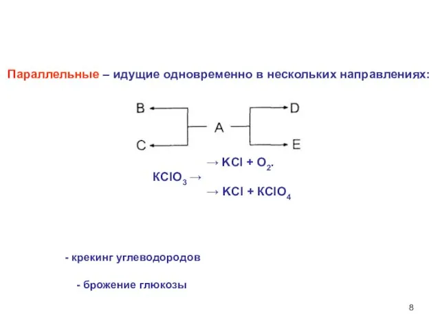 Параллельные – идущие одновременно в нескольких направлениях: → KCl + О2. КСlO3