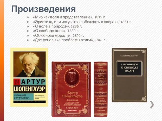 Произведения «Мир как воля и представление», 1819 г. «Эристика, или искусство побеждать