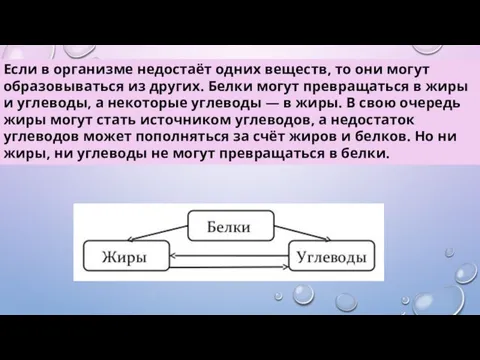 Если в организме недостаёт одних веществ, то они могут образовываться из других.