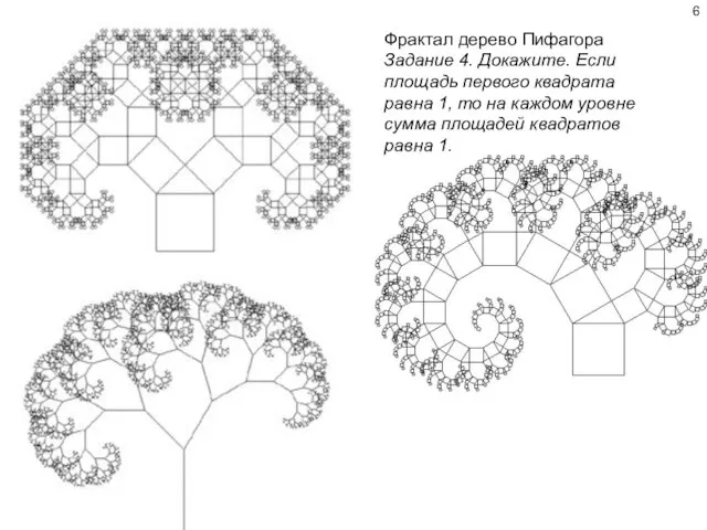 Фрактал дерево Пифагора Задание 4. Докажите. Если площадь первого квадрата равна 1,