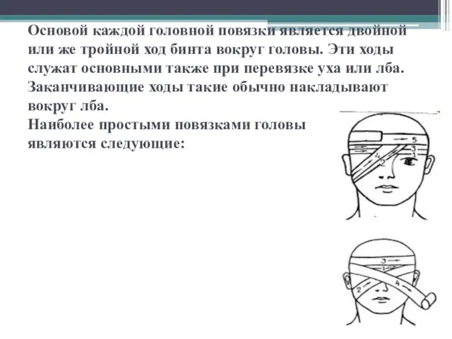 Основой каждой головной повязки является двойной или же тройной ход бинта вокруг