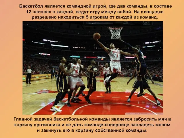 Баскетбол является командной игрой, где две команды, в составе 12 человек в