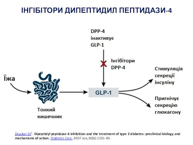 ІНГІБІТОРИ ДИПЕПТИДИЛ ПЕПТИДАЗИ-4 Drucker DJ1. Dipeptidyl peptidase-4 inhibition and the treatment of