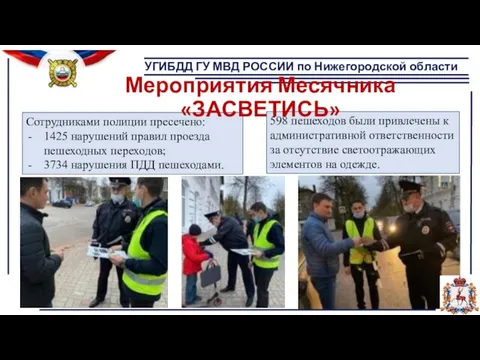 УГИБДД ГУ МВД РОССИИ по Нижегородской области 598 пешеходов были привлечены к