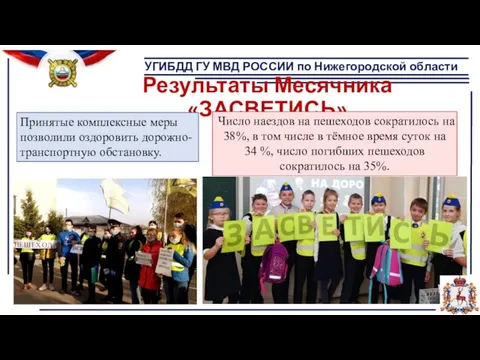 УГИБДД ГУ МВД РОССИИ по Нижегородской области Результаты Месячника «ЗАСВЕТИСЬ» Число наездов