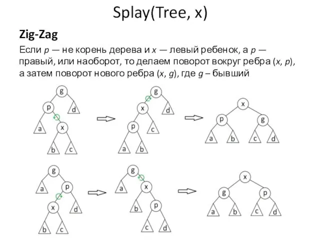 Splay(Tree, x) Zig-Zag Если p — не корень дерева и x —