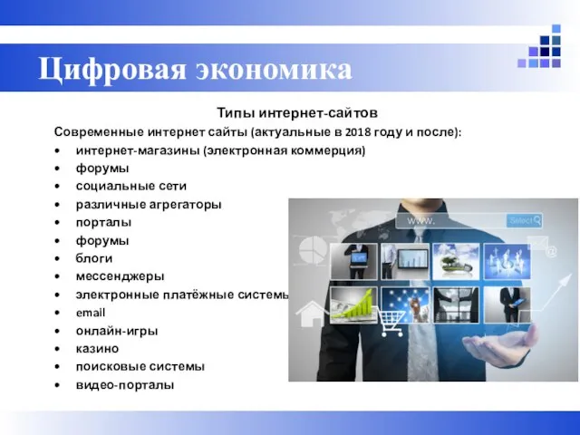 Типы интернет-сайтов Современные интернет сайты (актуальные в 2018 году и после): •