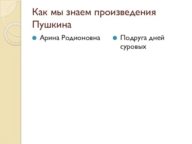 Как мы знаем произведения Пушкина Арина Родионовна Подруга дней суровых