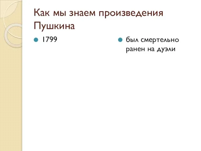 Как мы знаем произведения Пушкина 1799 был смертельно ранен на дуэли