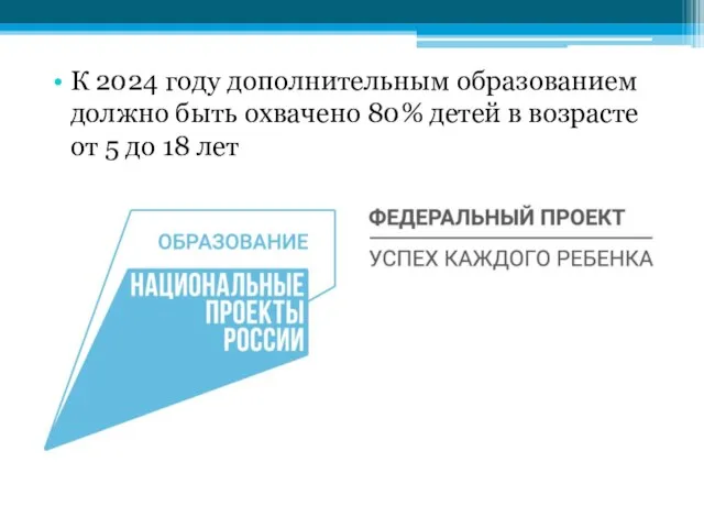 К 2024 году дополнительным образованием должно быть охвачено 80% детей в возрасте