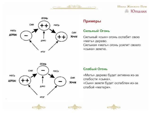 Примеры Сильный Огонь Сильный «сын» огонь ослабит свою «мать» дерево. Сильная «мать»