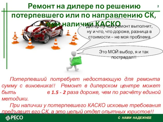 Ремонт на дилере по решению потерпевшего или по направлению СК, при наличии