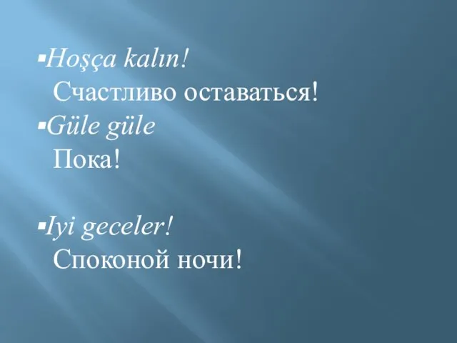 Hoşça kalın! Счастливо оставаться! Güle güle Пока! Iyi geceler! Споконой ночи!