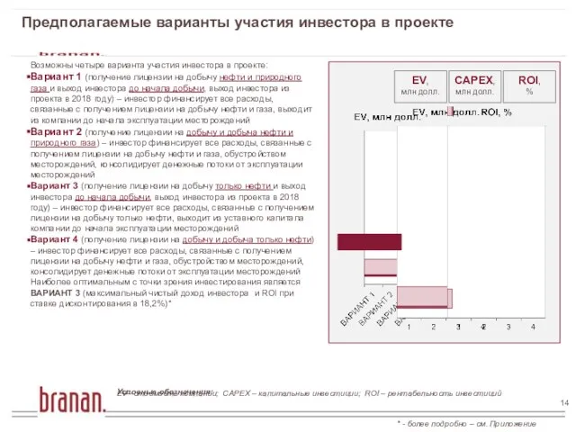 Предполагаемые варианты участия инвестора в проекте Возможны четыре варианта участия инвестора в